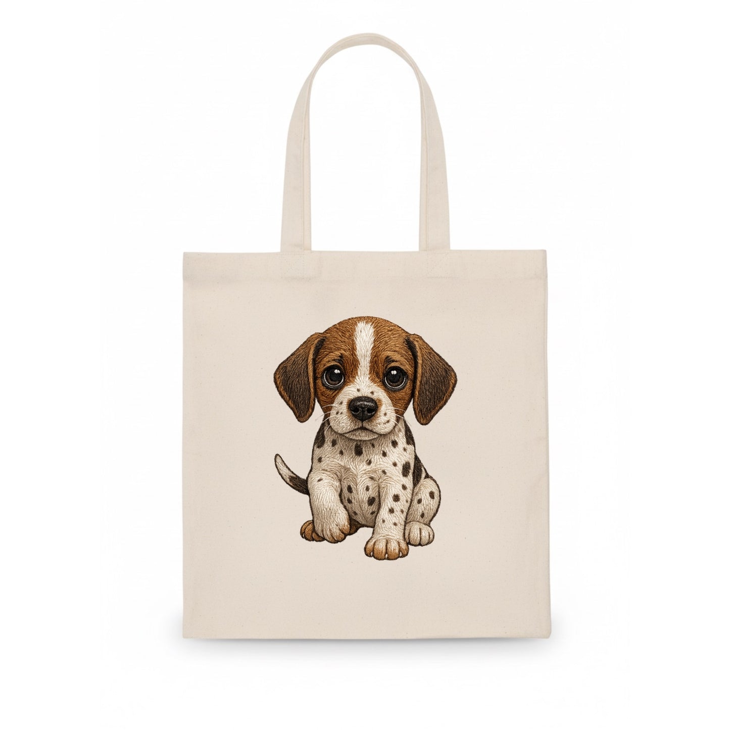 Baby Pointer Puppy - spotted coat, noble stance, alert eyes, front-facing, pointing baby - Tote Bag - white