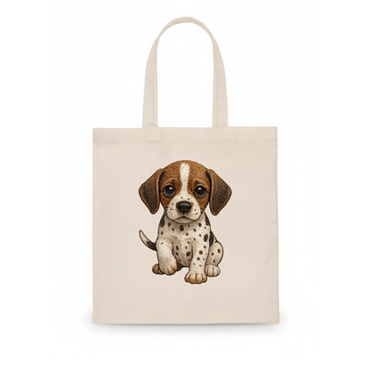Baby Pointer Puppy - spotted coat, noble stance, alert eyes, front-facing, pointing baby - Tote Bag - white