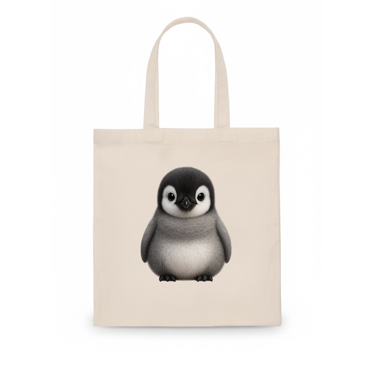 Baby Adelie Penguin - black and white, round body, curious eyes, front-facing, classic - Tote Bag - white