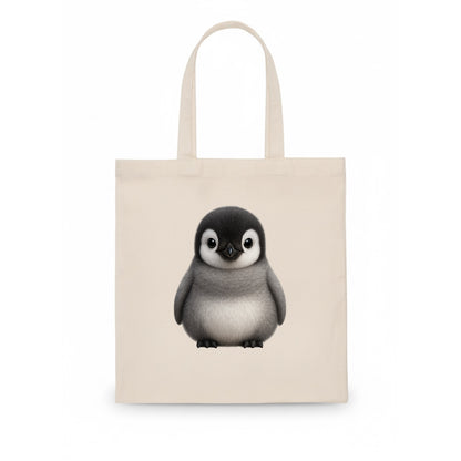 Baby Adelie Penguin - black and white, round body, curious eyes, front-facing, classic - Tote Bag - white