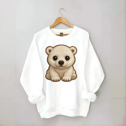 Baby Polar Bear Cub - white fluffy, black nose, dark curious eyes, - Crewneck Sweatshirt - white