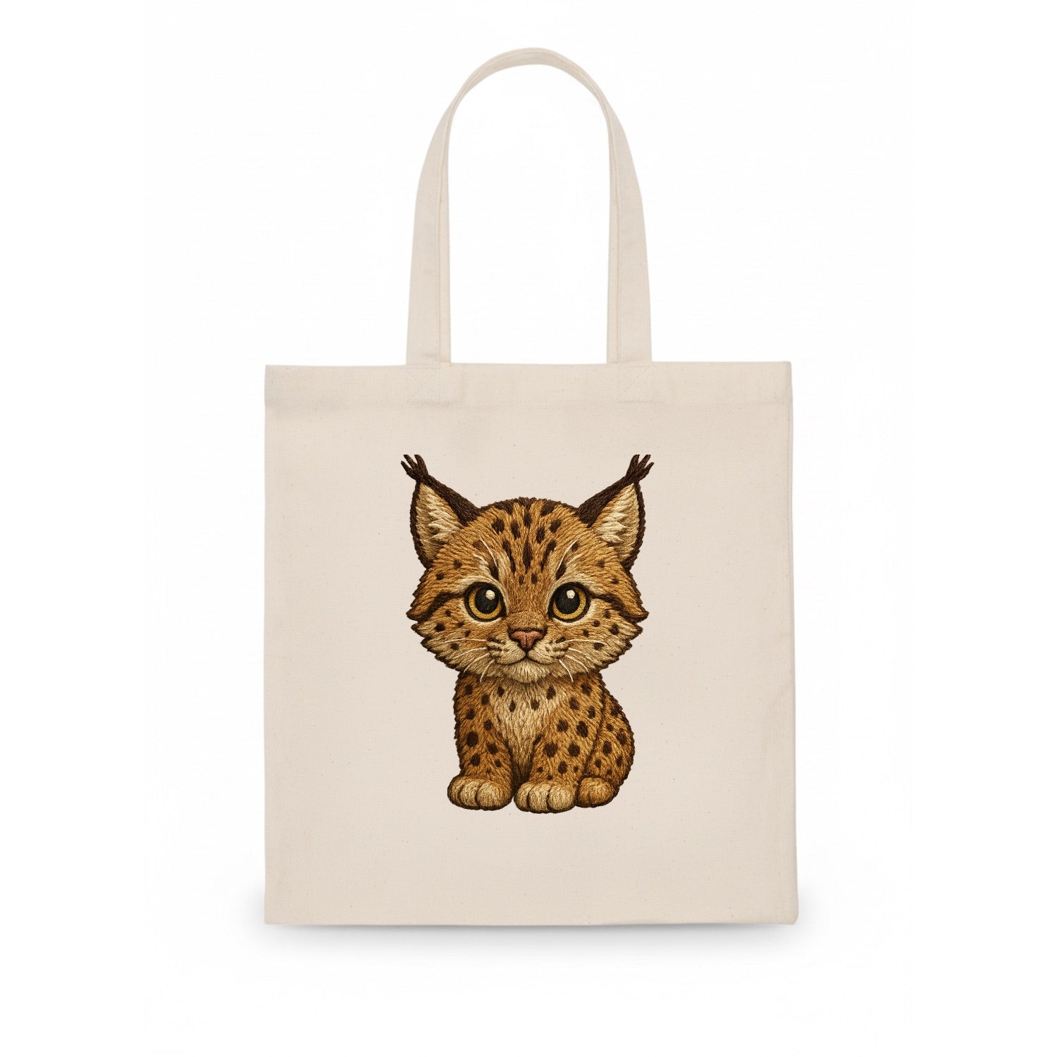 Baby Lynx Cub - tufted ears, spotted fur, golden eyes, front-facing, wild baby - Tote Bag - white