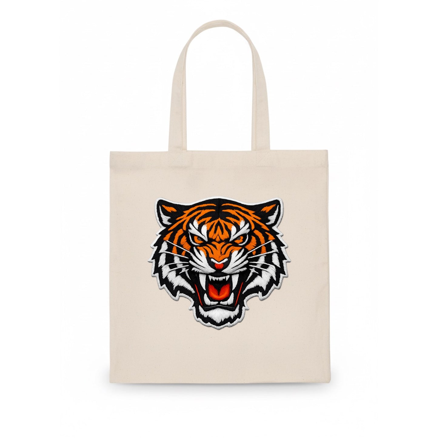 TIGER STRIPES FACE - fierce tiger face in orange, black and white , predator power - Tote Bag - white