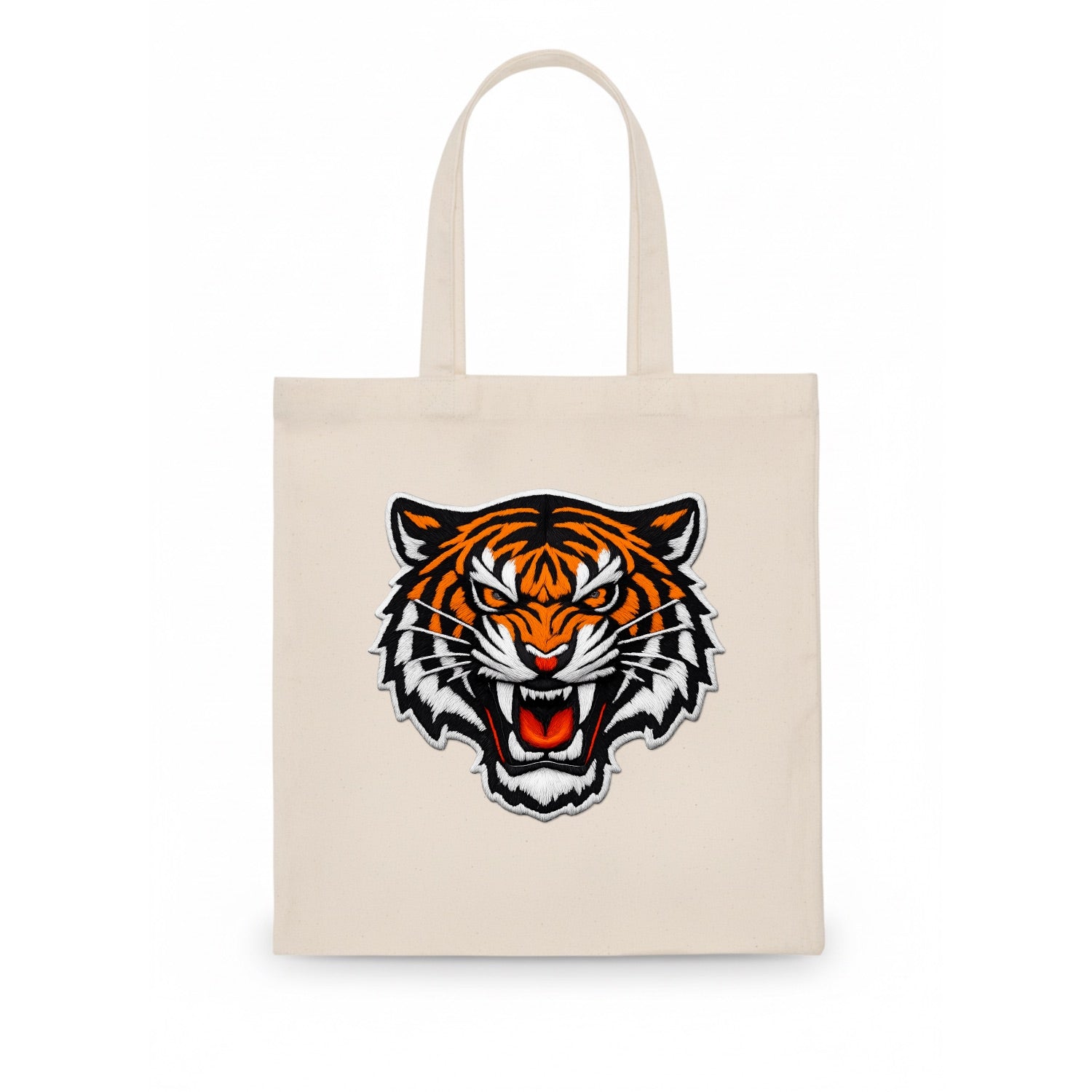 TIGER STRIPES FACE - fierce tiger face in orange, black and white , predator power - Tote Bag - white