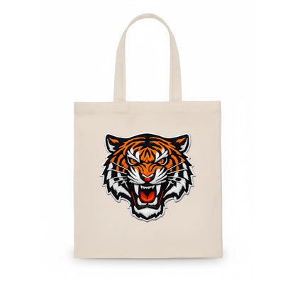 TIGER STRIPES FACE - fierce tiger face in orange, black and white , predator power - Tote Bag - white