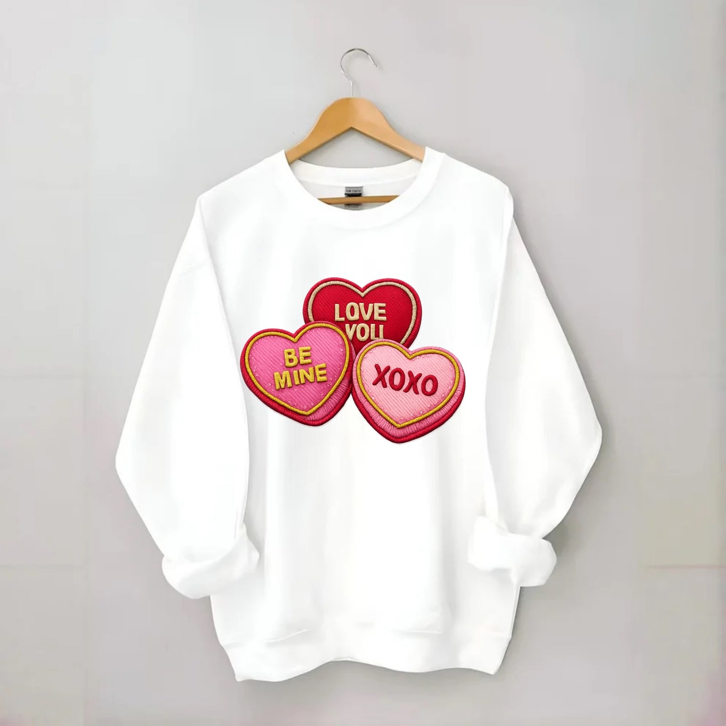 VALENTINES HEARTS - candy hearts in pink and red , love day - Crewneck Sweatshirt - white