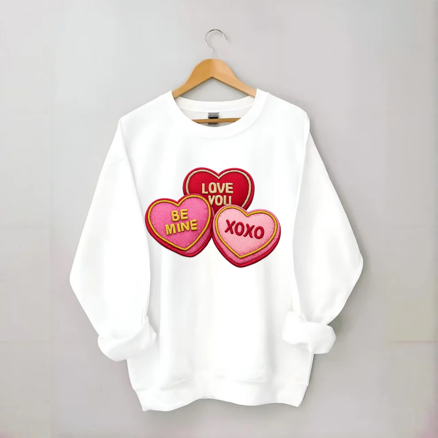 VALENTINES HEARTS - candy hearts in pink and red , love day - Crewneck Sweatshirt - white
