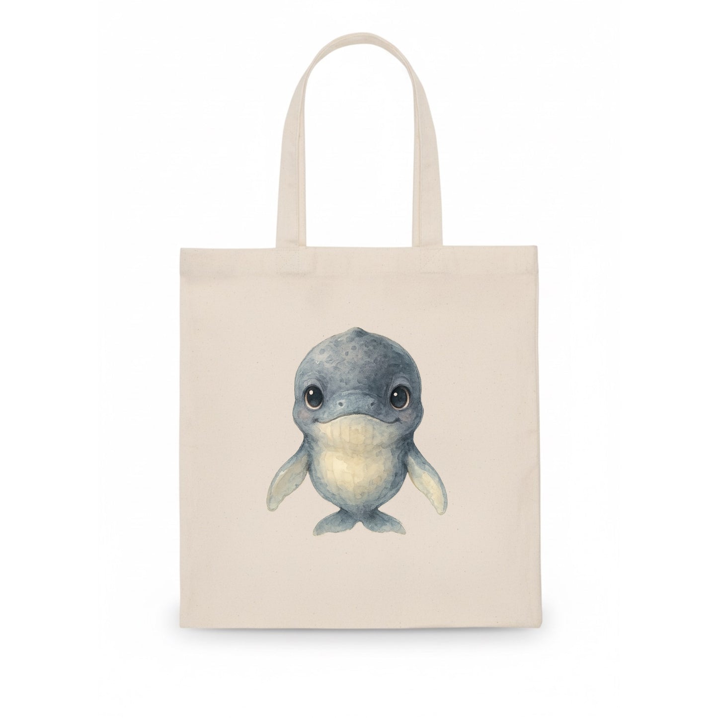 Baby Humpback Whale - dark gray with white flippers, large gentle eyes, front-facing, - Tote Bag - white