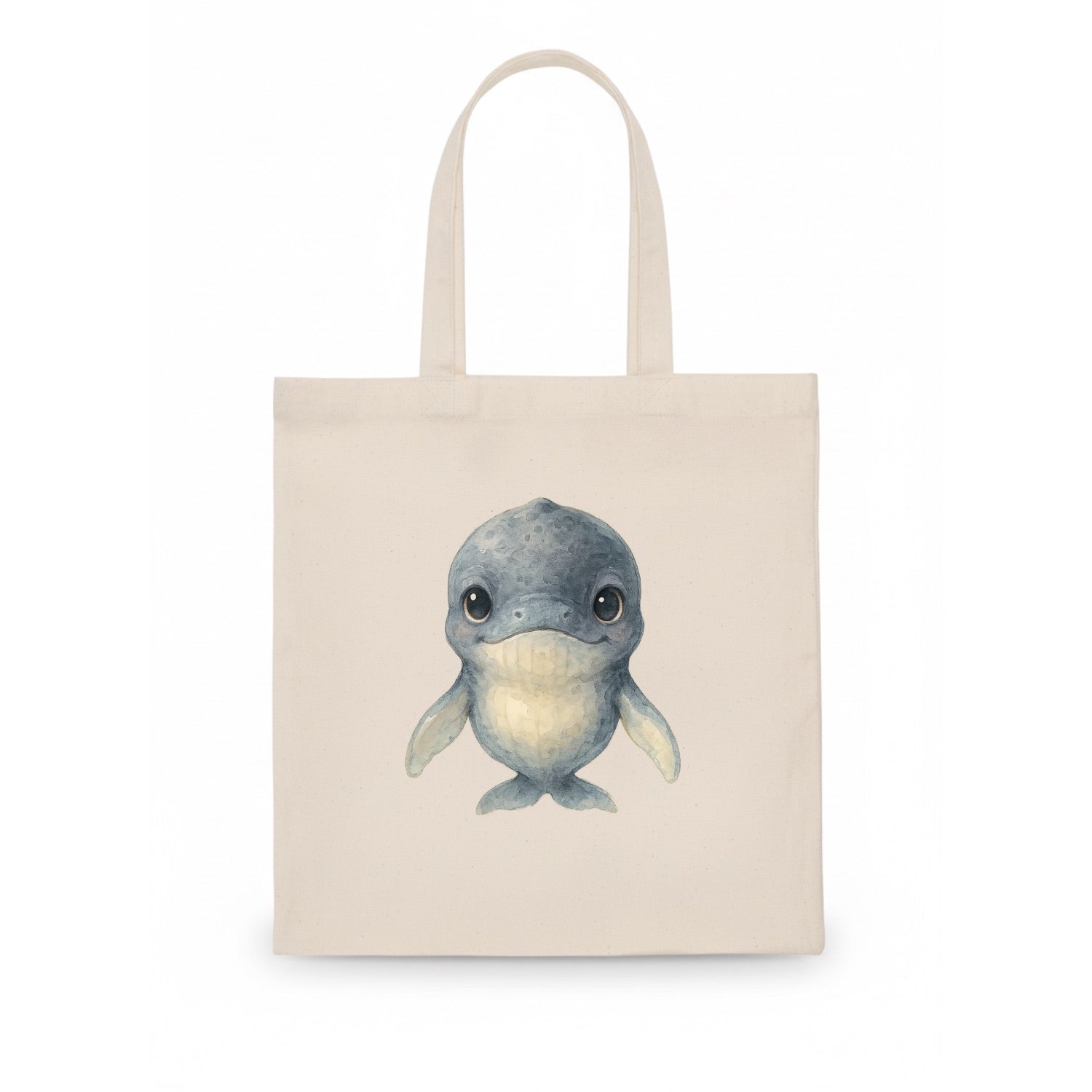 Baby Humpback Whale - dark gray with white flippers, large gentle eyes, front-facing, - Tote Bag - white