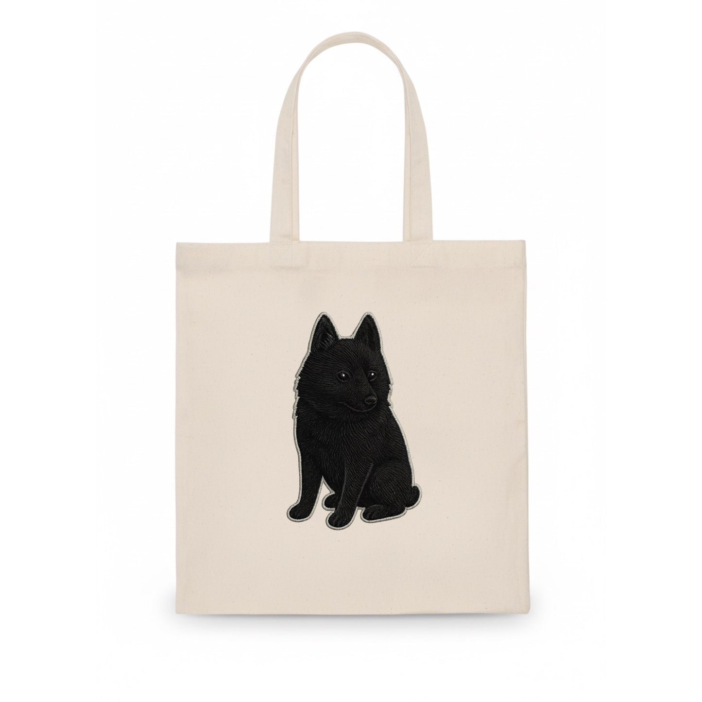 Schipperke - Solid black small embroidered sitting pose - Tote Bag - white