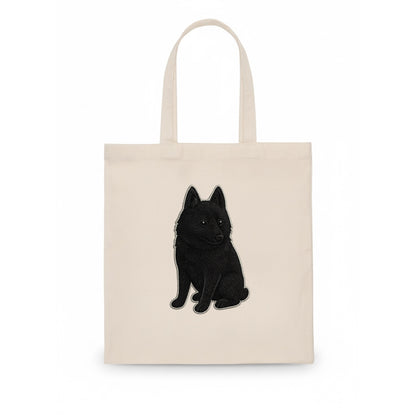 Schipperke - Solid black small embroidered sitting pose - Tote Bag - white