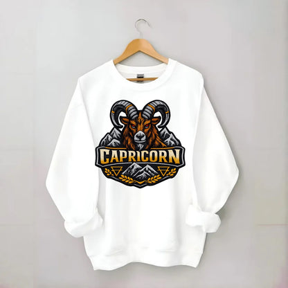CAPRICORN GOAT - mountain goat in brown and gray , earth sign - Crewneck Sweatshirt - white