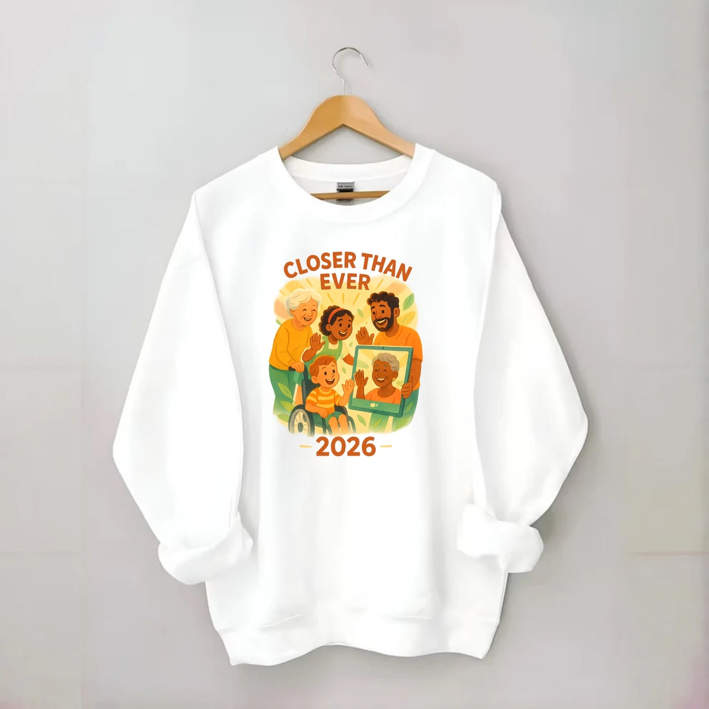 Technology bringing distant families together - "Closer Than Ever" - - Crewneck Sweatshirt - white