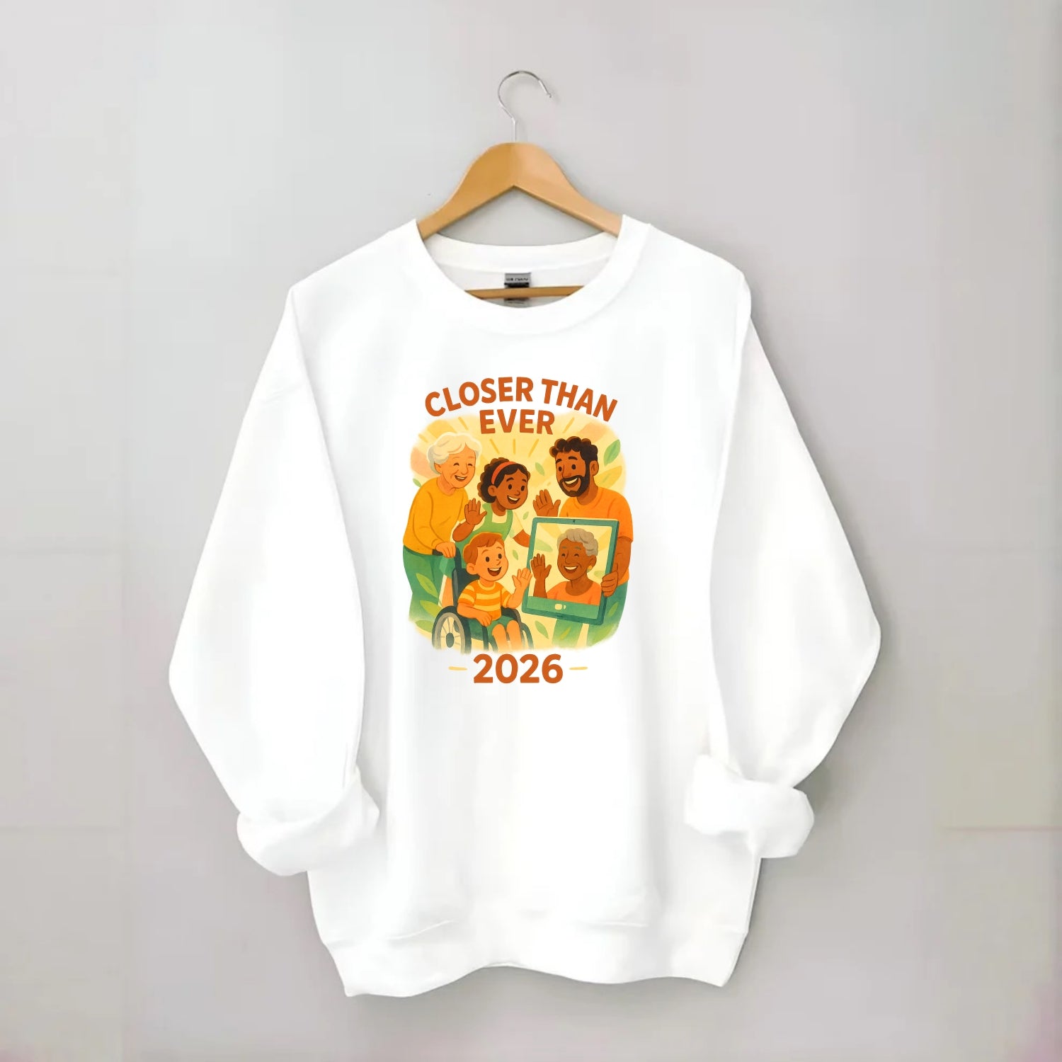 Technology bringing distant families together - "Closer Than Ever" - - Crewneck Sweatshirt - white
