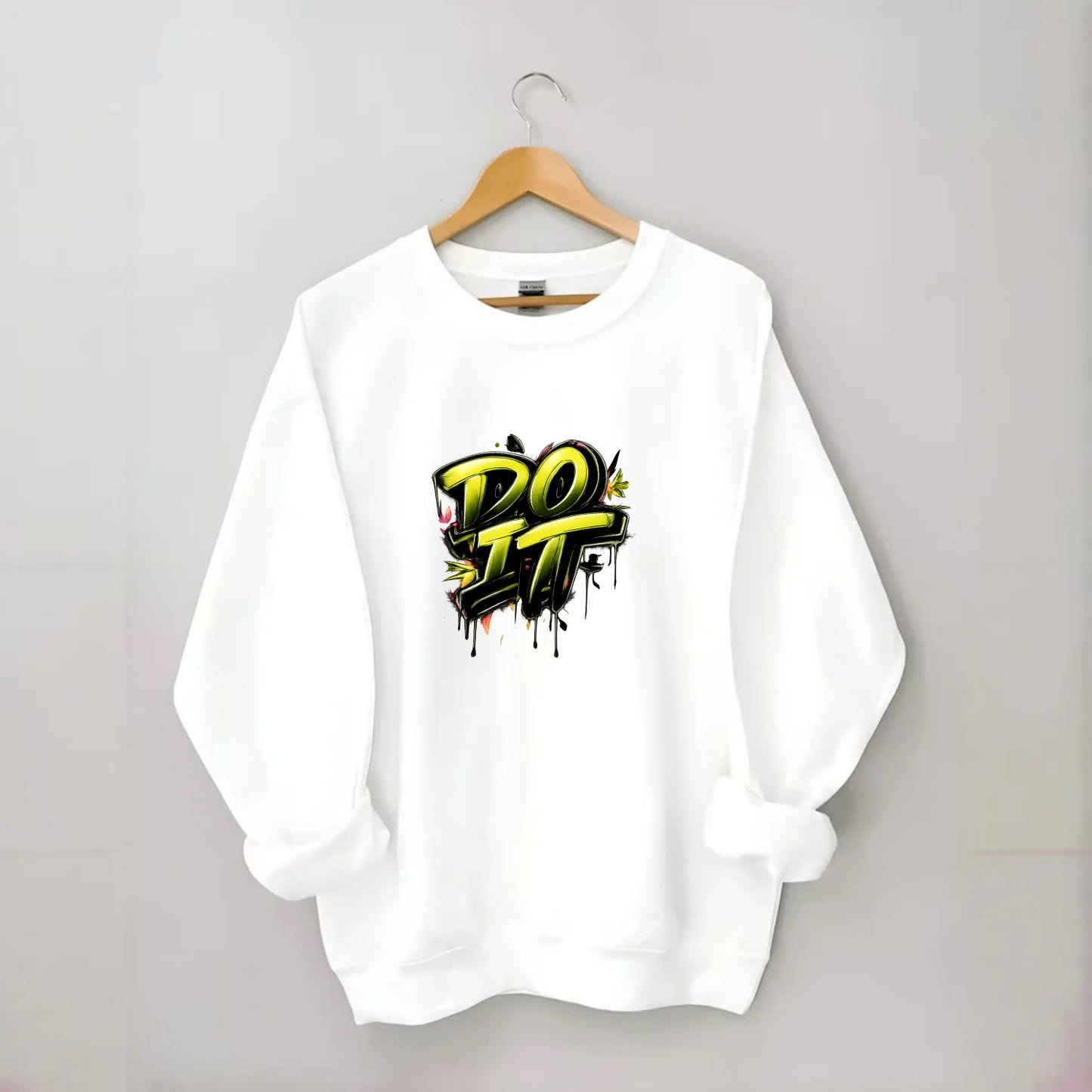 Bold typography design - "DO IT" - just do it, stop waiting - Crewneck Sweatshirt - white