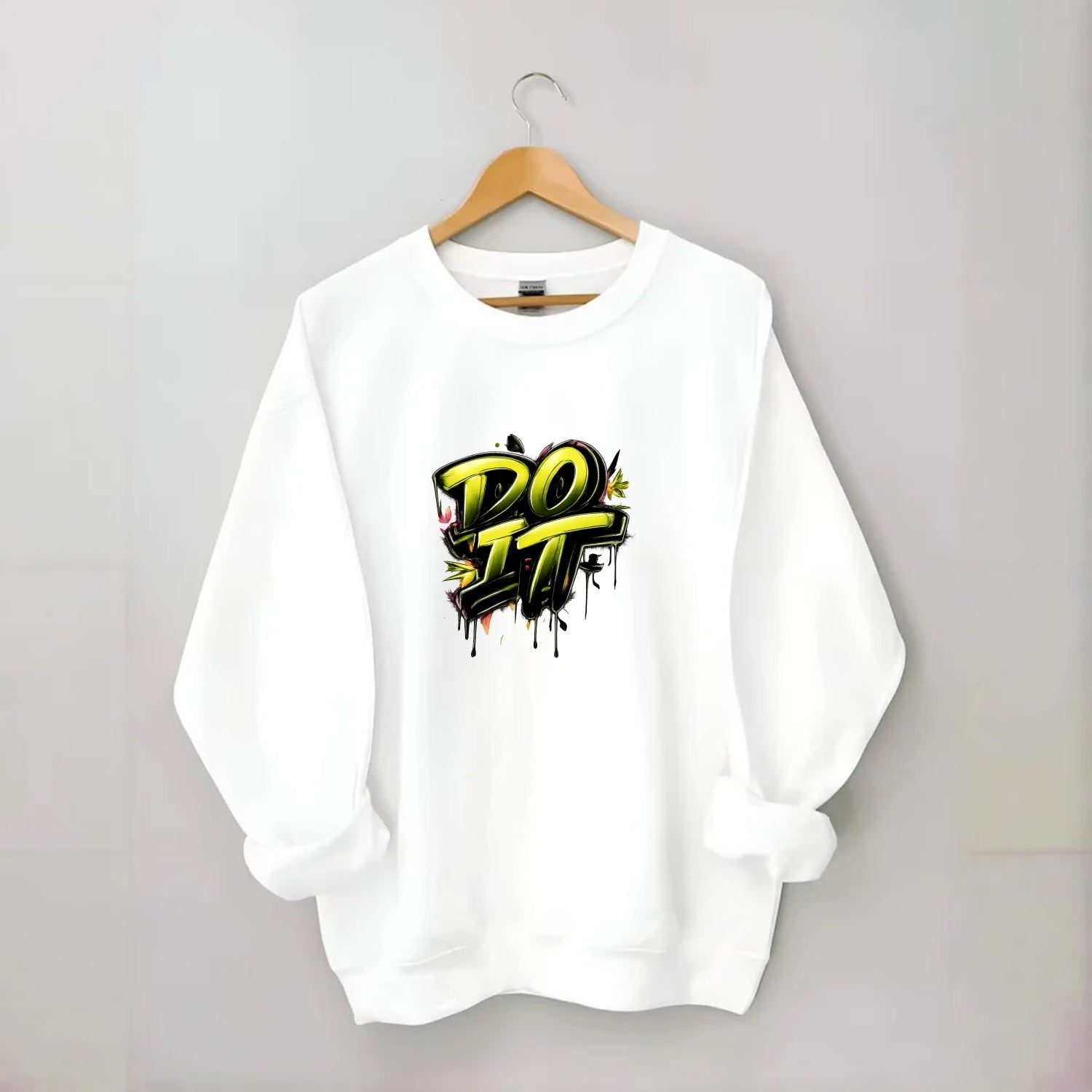 Bold typography design - "DO IT" - just do it, stop waiting - Crewneck Sweatshirt - white