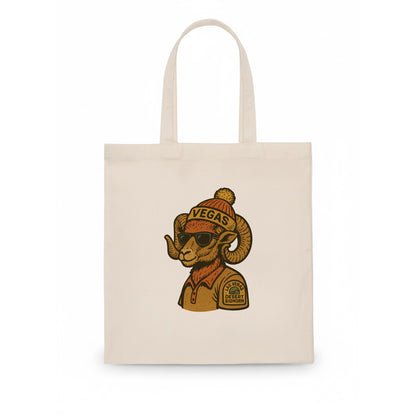 Las Vegas Desert Bighorn wearing Vegas beanie with pom pom and wayfarer sunglasses - Tote Bag - white