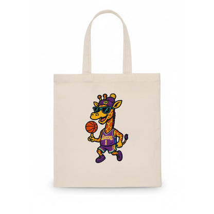 California Giraffe wearing Lakers beanie with palm tree patch and wayfarer sunglasses - Tote Bag - white