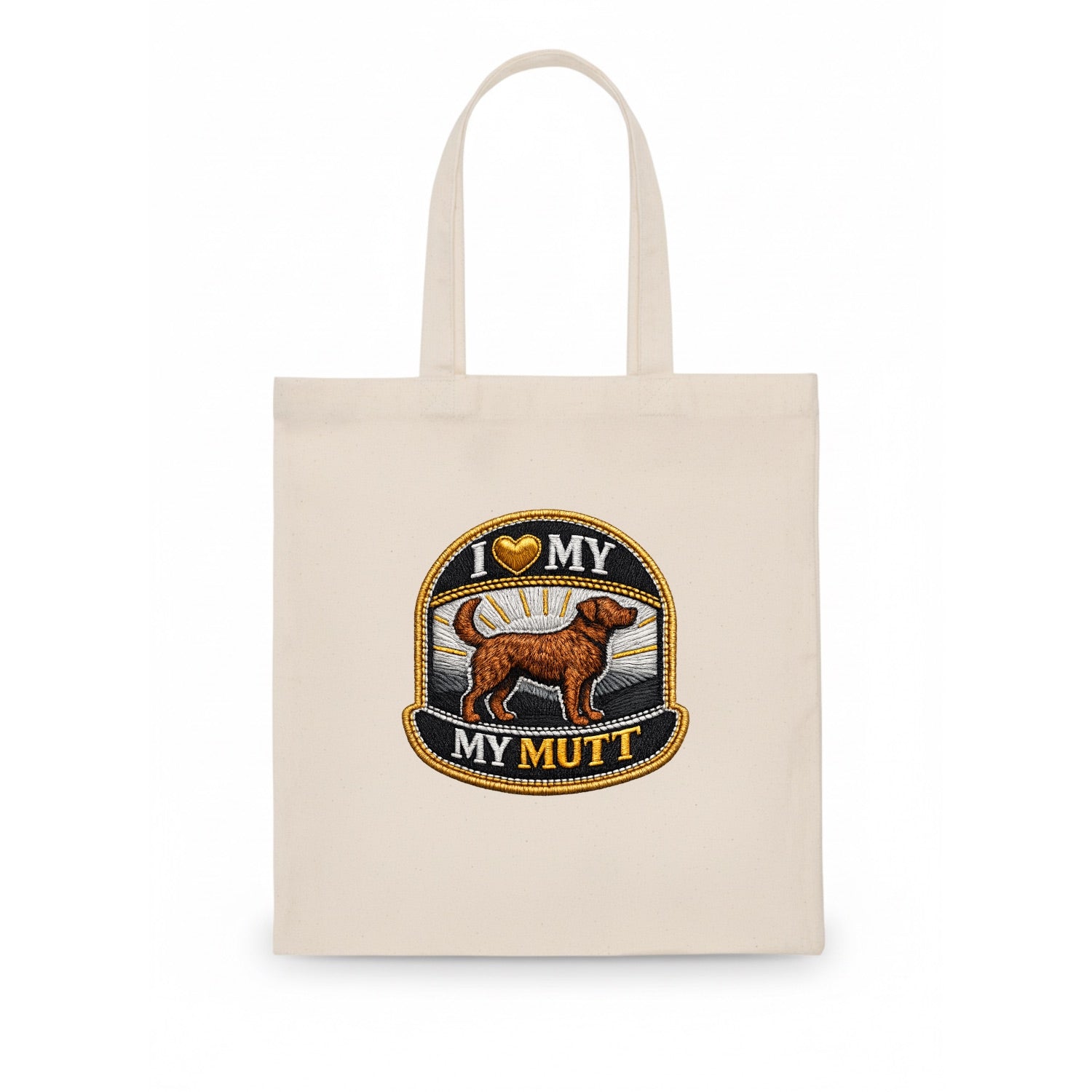 I LOVE MY MUTT - mixed breed silhouette in brown , rescue pride - Tote Bag - white