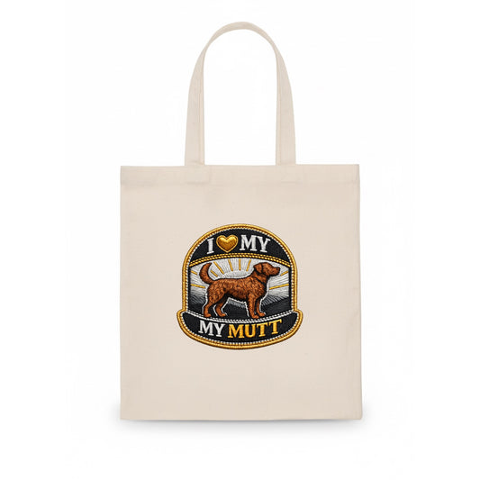 I LOVE MY MUTT - mixed breed silhouette in brown , rescue pride - Tote Bag - white