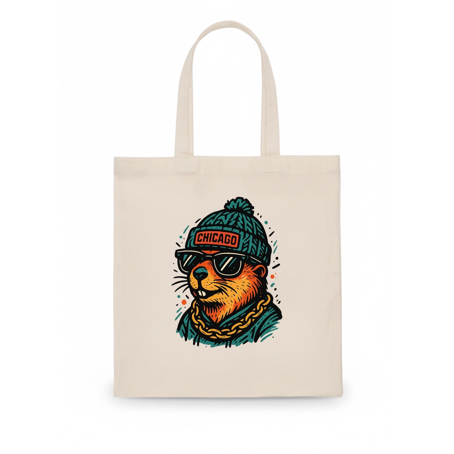 Illinois Prairie Dog wearing Chicago beanie with pom pom and wayfarer sunglasses - Tote Bag - white