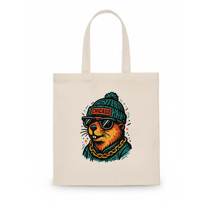 Illinois Prairie Dog wearing Chicago beanie with pom pom and wayfarer sunglasses - Tote Bag - white