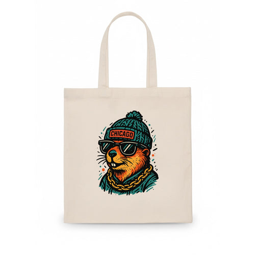 Illinois Prairie Dog wearing Chicago beanie with pom pom and wayfarer sunglasses - Tote Bag