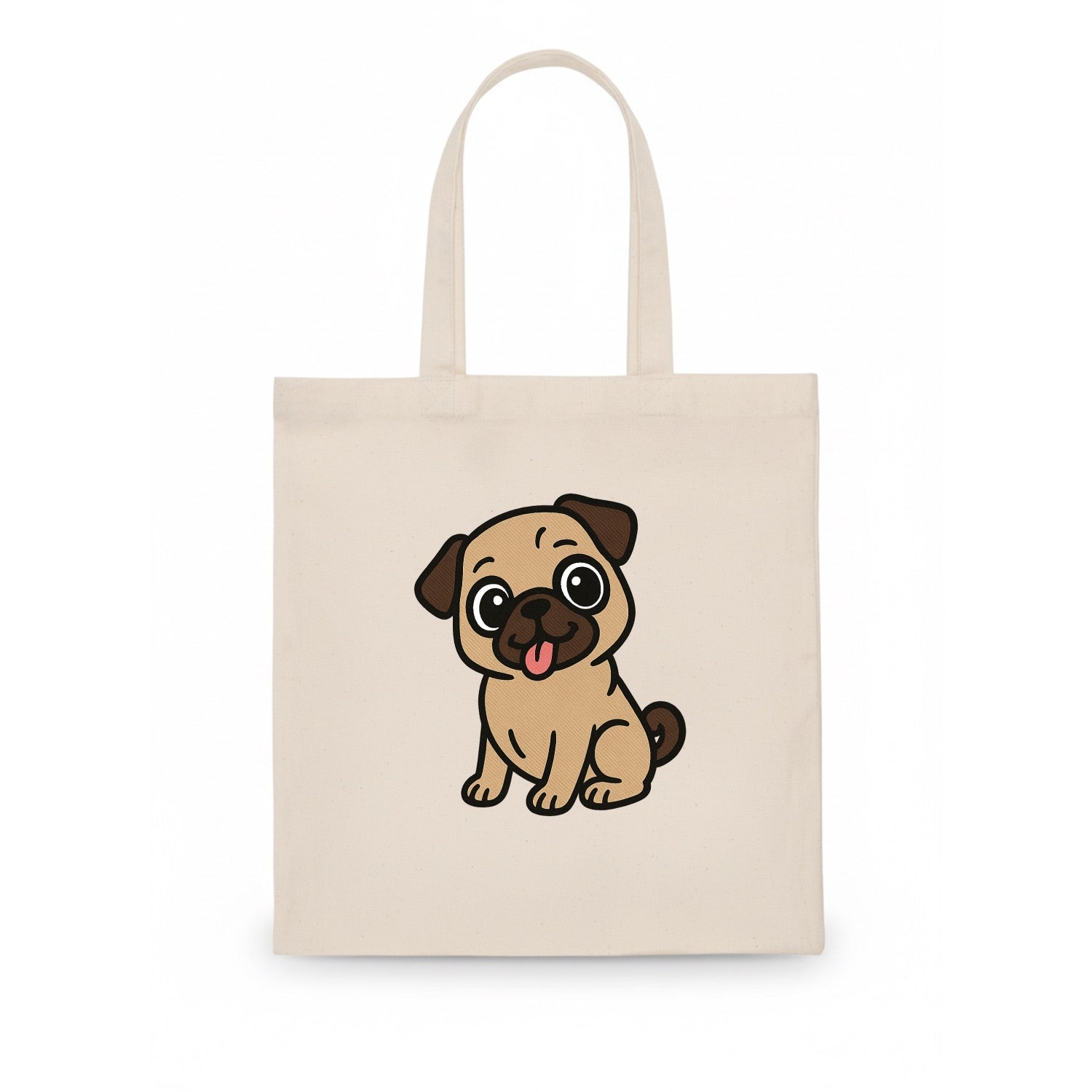 Pug - Tilted head with tongue out - Tote Bag - white