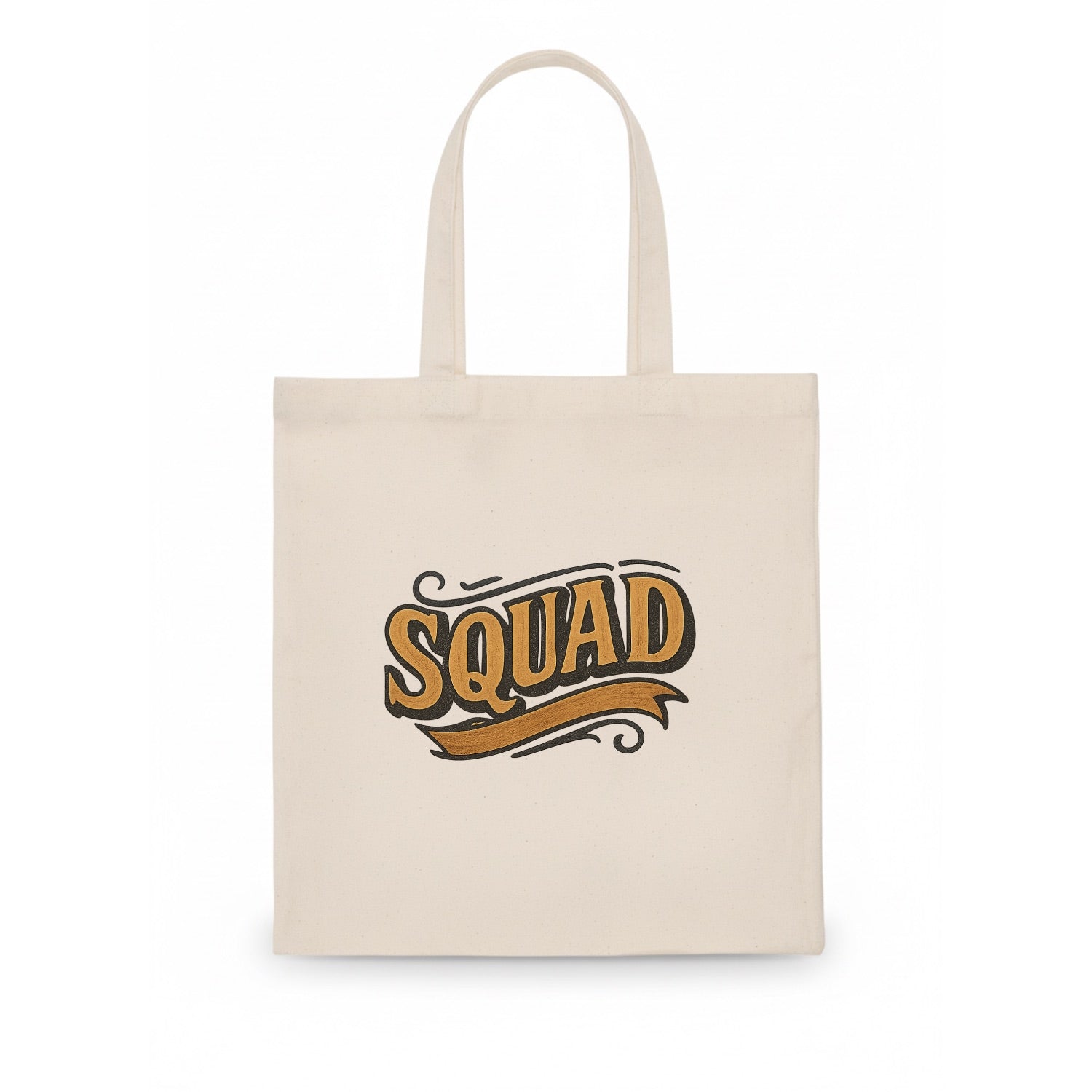 Bold typography design - "SQUAD" - your crew, your people - Tote Bag - white