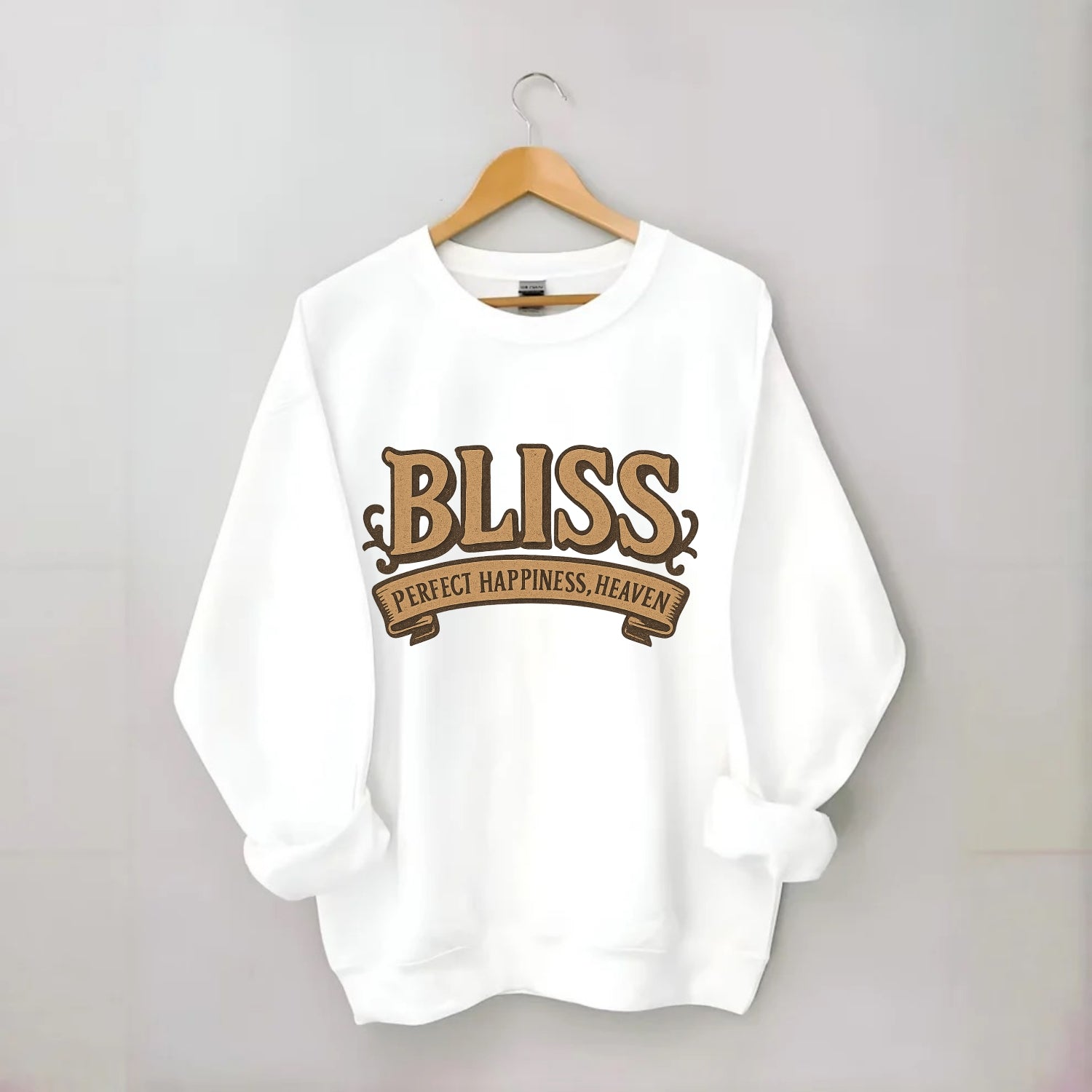 Bold typography design - "BLISS" - perfect happiness, heaven - Crewneck Sweatshirt - white