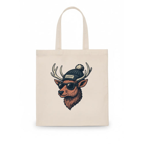 Flagstaff Elk wearing Flagstaff beanie with pom pom and wayfarer sunglasses - Tote Bag