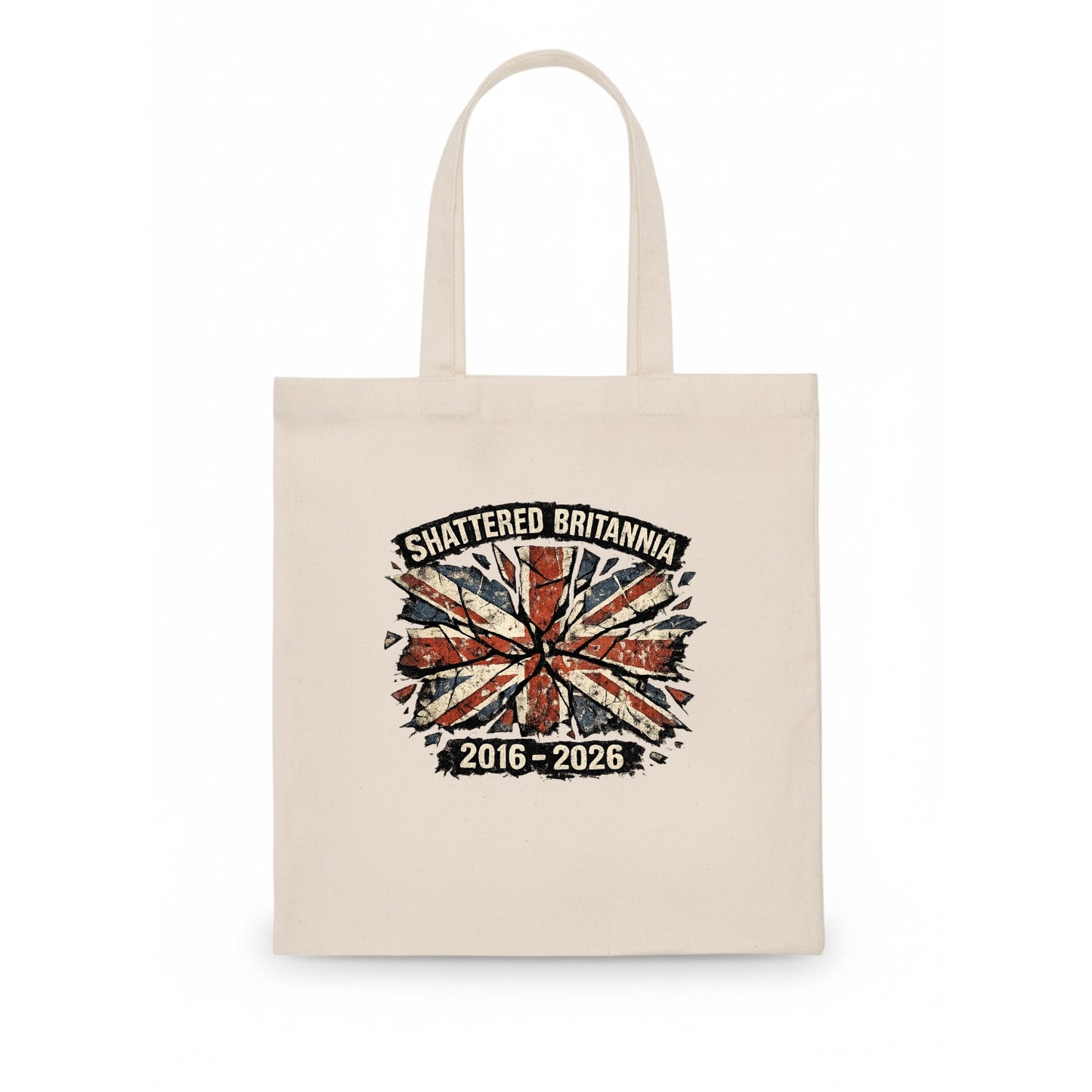 SHATTERED BRITANNIA | Cracked broken Union Jack | Fragmented glass effect | Pieces - Tote Bag - white