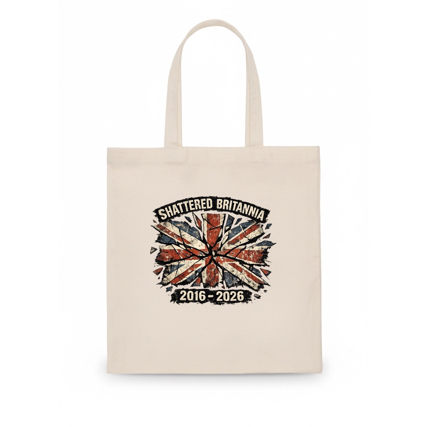 SHATTERED BRITANNIA | Cracked broken Union Jack | Fragmented glass effect | Pieces - Tote Bag - white