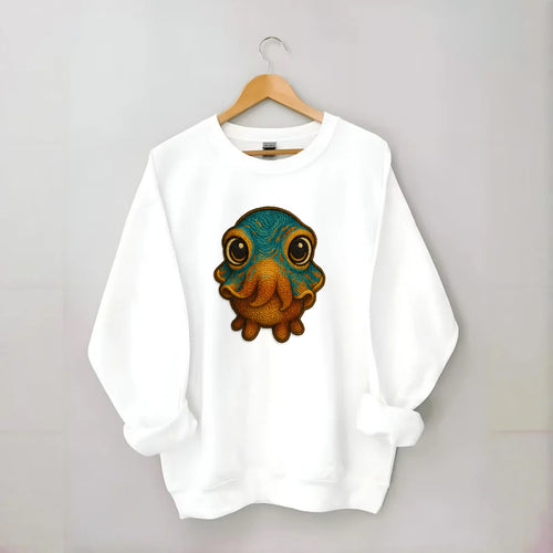 Baby Cuttlefish - color-changing skin, W-shaped pupil, front-facing, hypnotic - Crewneck Sweatshirt