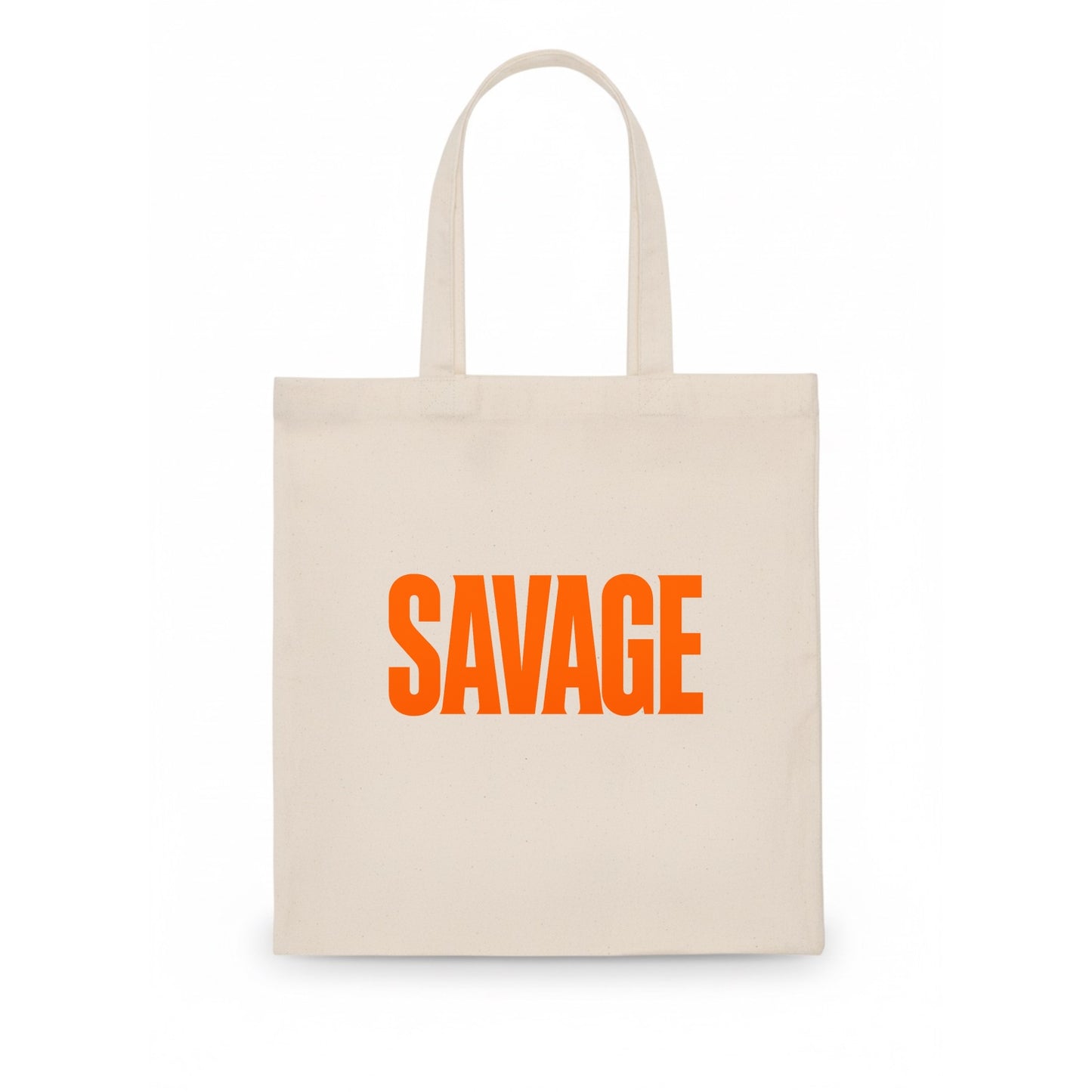 Bold typography design - "SAVAGE" - fierce attitude, taking no prisoners - Tote Bag - white