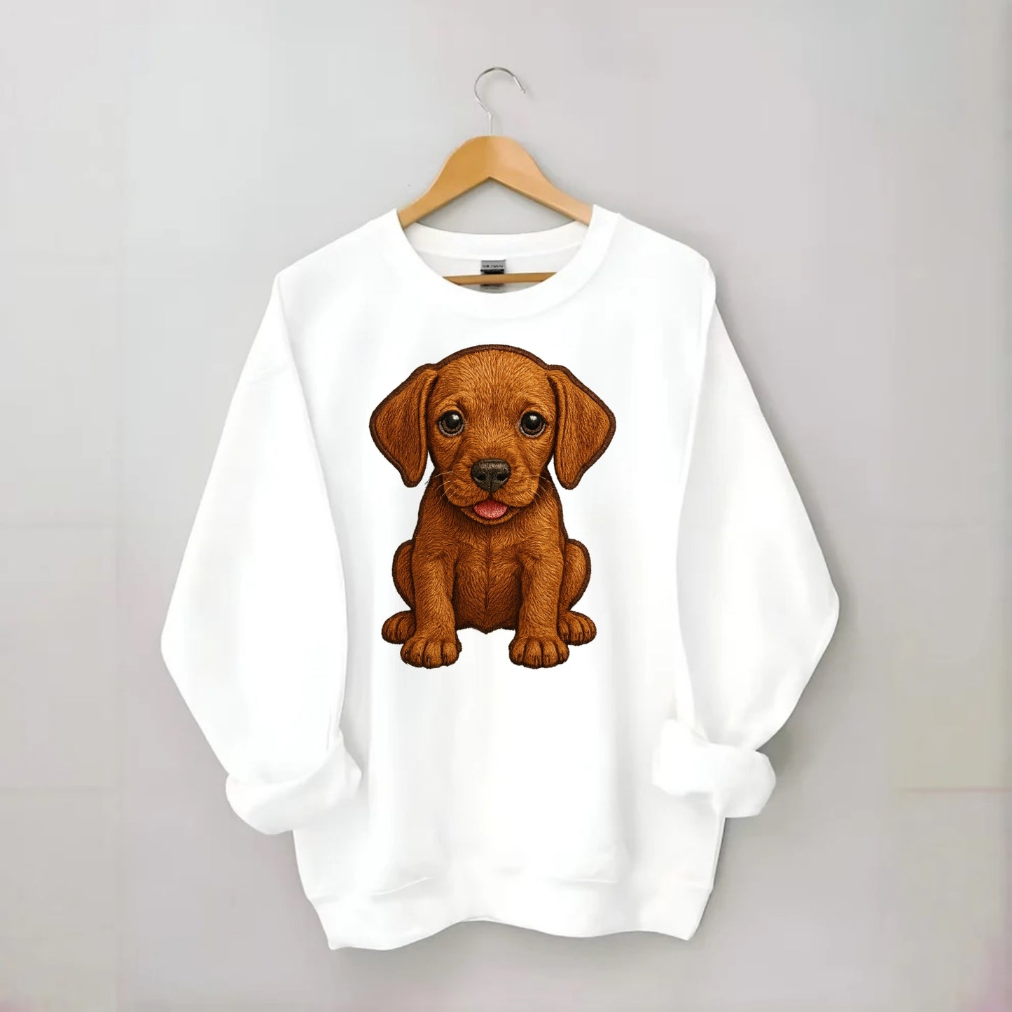 Baby Vizsla Puppy - golden rust coat, soulful eyes, athletic build, - Crewneck Sweatshirt - white