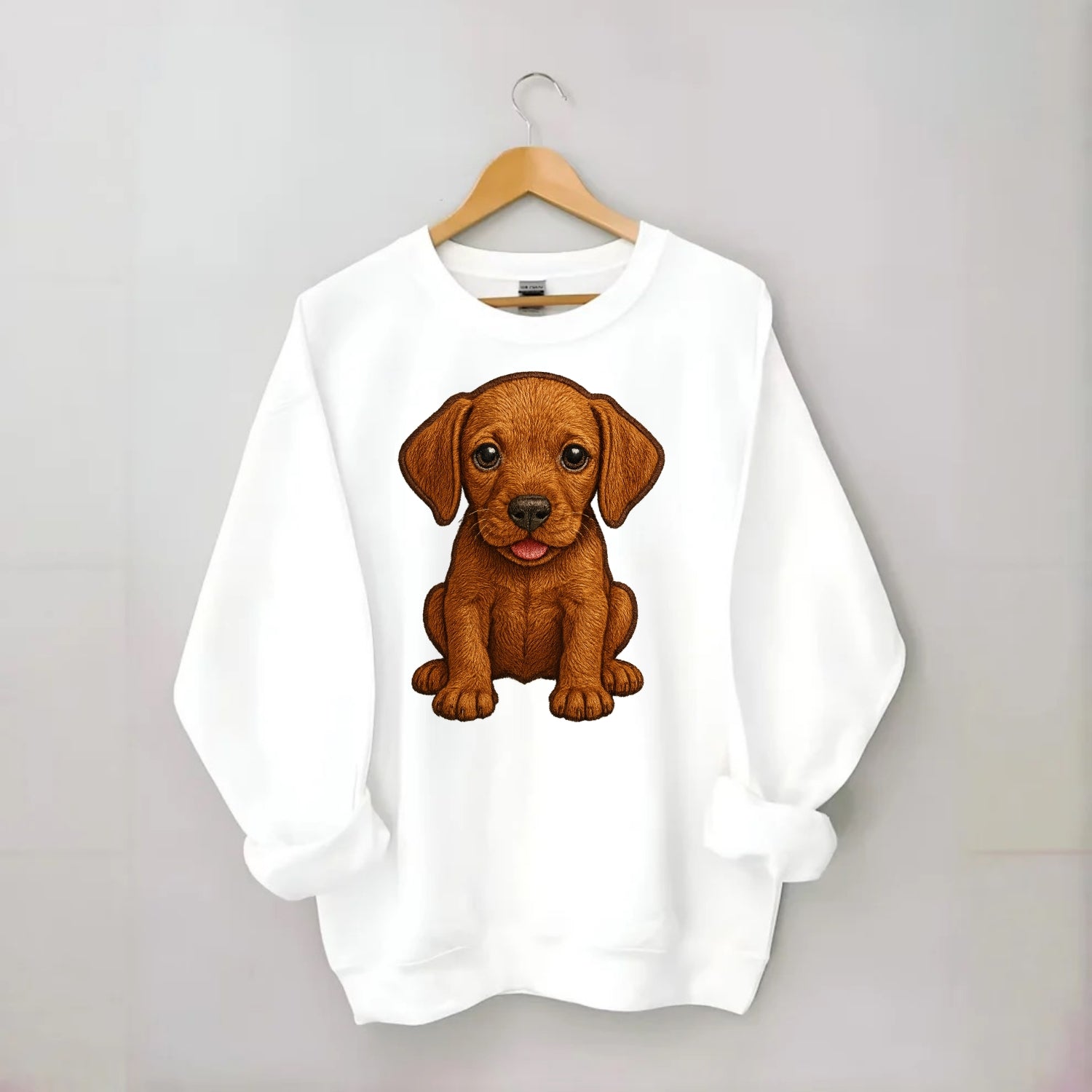 Baby Vizsla Puppy - golden rust coat, soulful eyes, athletic build, - Crewneck Sweatshirt - white