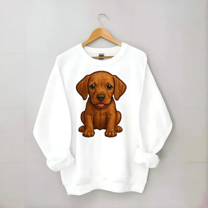 Baby Vizsla Puppy - golden rust coat, soulful eyes, athletic build, - Crewneck Sweatshirt - white