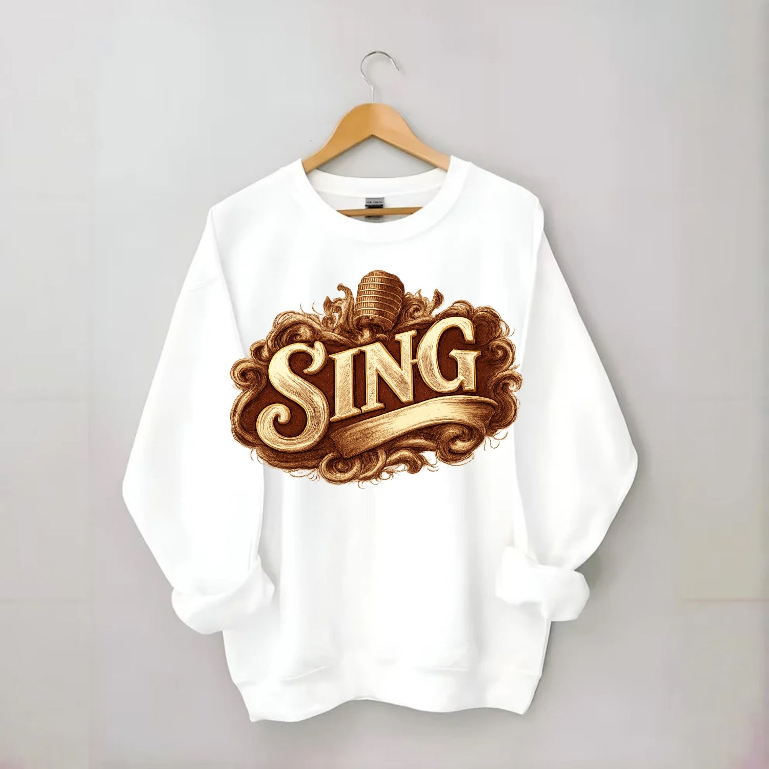 Bold typography design - "SING" - vocal expression, musical soul - Crewneck Sweatshirt - white