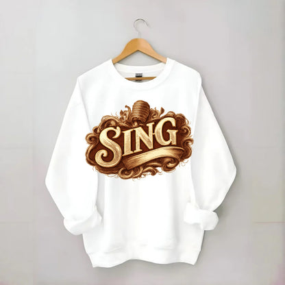 Bold typography design - "SING" - vocal expression, musical soul - Crewneck Sweatshirt - white