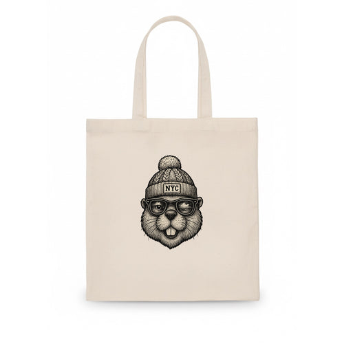 New York Beaver wearing NYC beanie with pom pom and wayfarer sunglasses - Tote Bag
