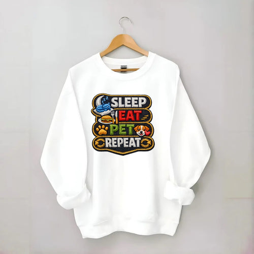 SLEEP EAT PET REPEAT - daily routine icons in multicolor , pet life - Crewneck Sweatshirt