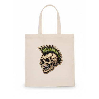 MOHAWK SKULL - punk skull with mohawk in neon green and black , punk rock - Tote Bag - white
