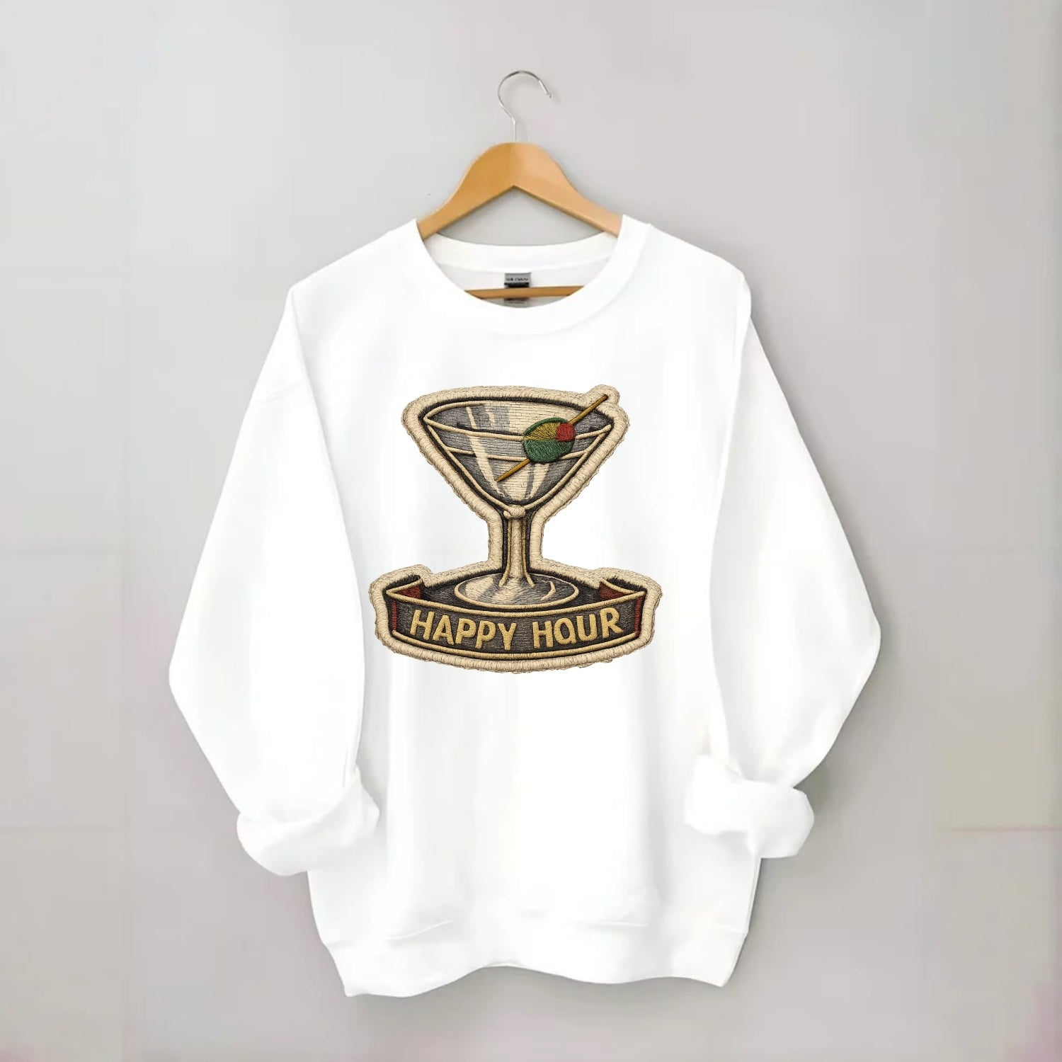 COCKTAIL MARTINI - martini glass with olive in silver and green , happy hour - Crewneck Sweatshirt - white