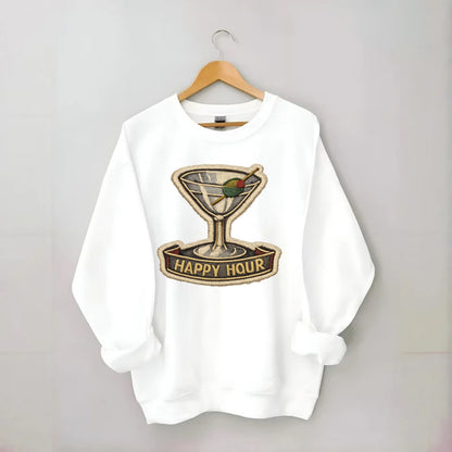 COCKTAIL MARTINI - martini glass with olive in silver and green , happy hour - Crewneck Sweatshirt - white