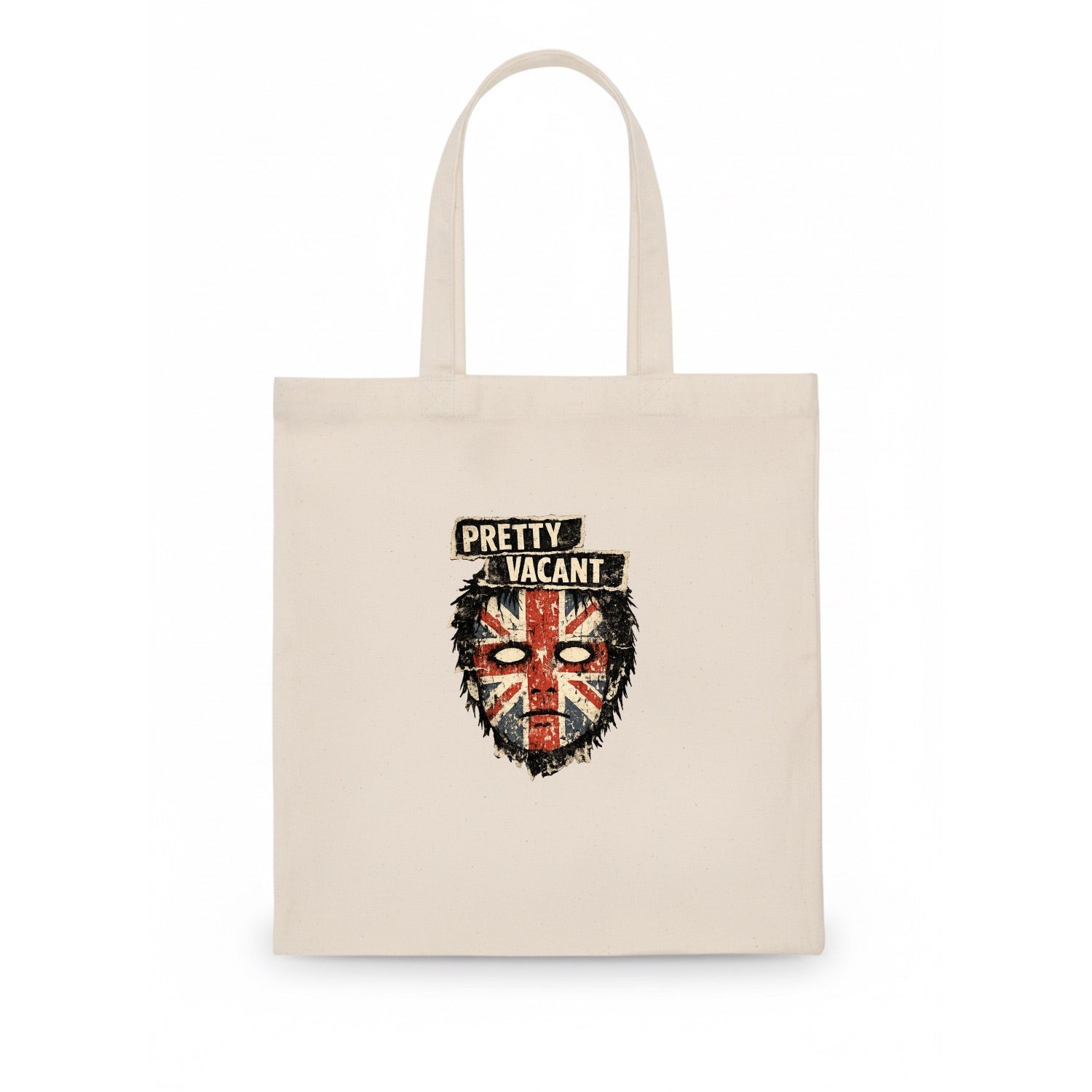 PRETTY VACANT | Blank stare Union Jack face | Empty expression | Punk nihilism | Iconic - Tote Bag - white