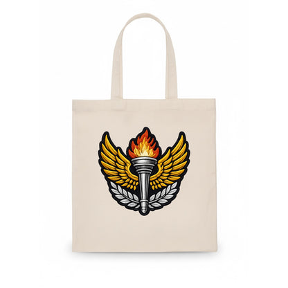 Embroidered patch design - TRACK AND FIELD TORCH - Olympic style torch with wings in - Tote Bag - white