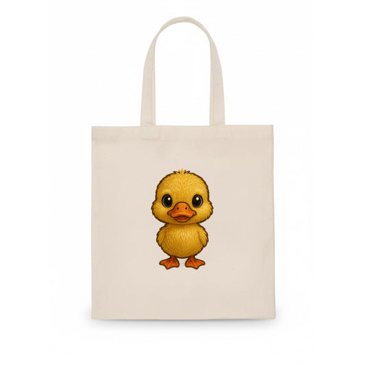 Baby Duck Duckling - yellow fluffy, orange beak, bright eyes, front-facing, quack baby - Tote Bag - white