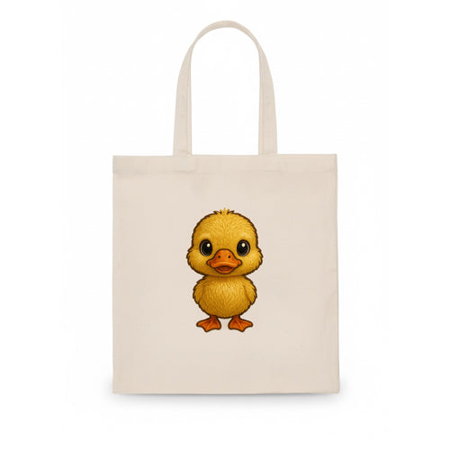 Baby Duck Duckling - yellow fluffy, orange beak, bright eyes, front-facing, quack baby - Tote Bag