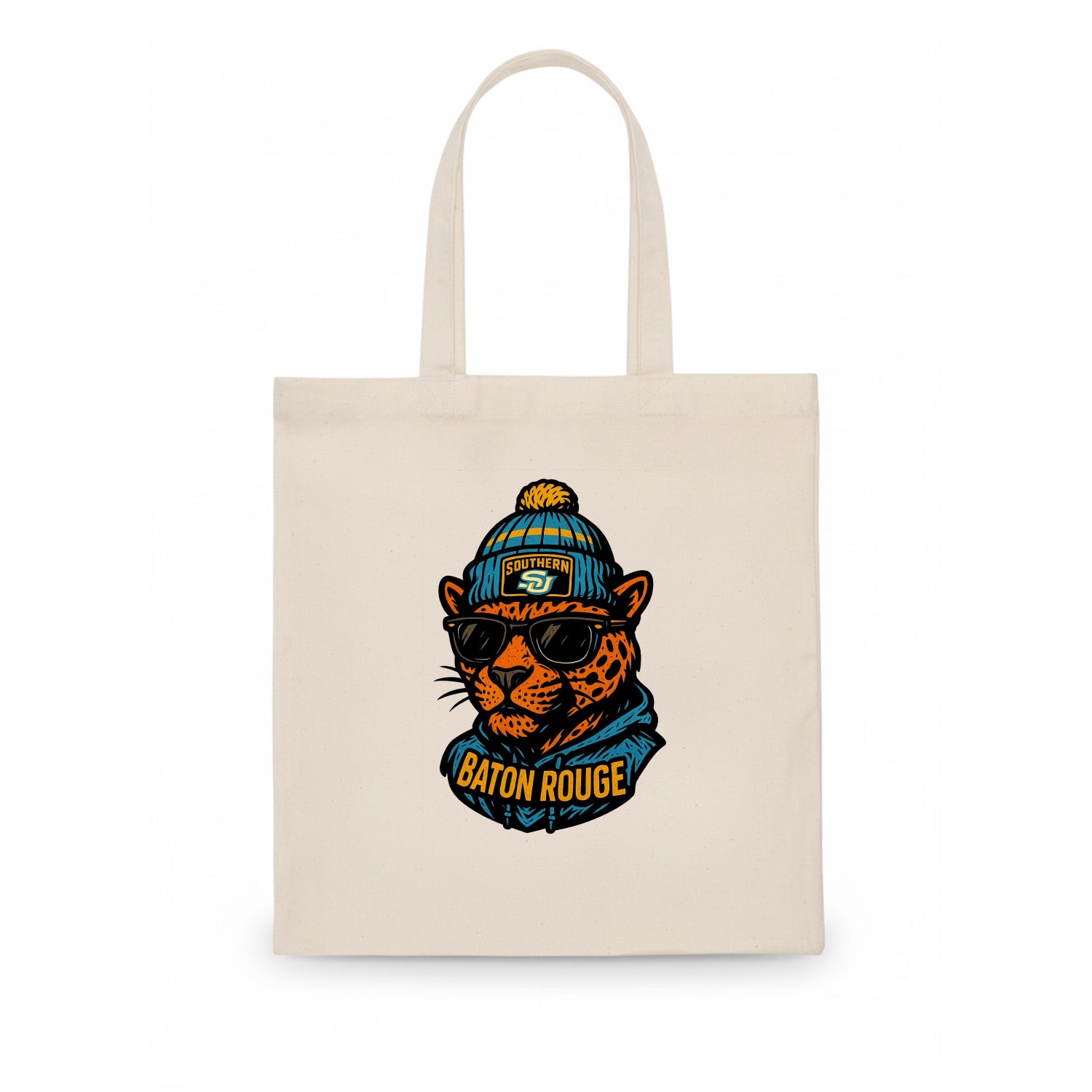 Baton Rouge Jaguar wearing Southern beanie with SU patch - Tote Bag - white